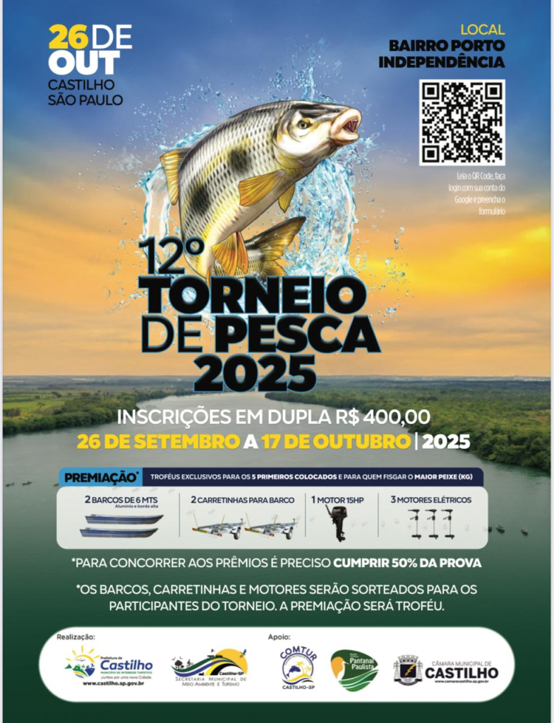 Torneio de Pesca em Castilho 2025: Últimos dias de inscrição para o 12º campeonato com prêmios e churrasco liberado