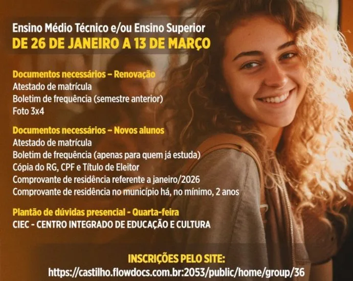 TRANSPORTE ESCOLAR: Inscrições Abertas em Castilho