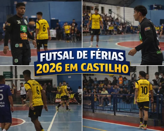 FUTSAL DE FÉRIAS 2026 EM CASTILHO: 15ª RODADA TEM JOGO DECIDIDO NO DETALHE E EMPATE EQUILIBRADO FUTSAL DE FÉRIAS 2026 EM CASTILHO: 15ª RODADA TEM JOGO DECIDIDO NO DETALHE E EMPATE EQUILIBRADO