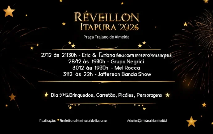 RÉVEILLON DE ITAPURA 2026 TRAZ 4 NOITES DE FESTA NA PRAÇA