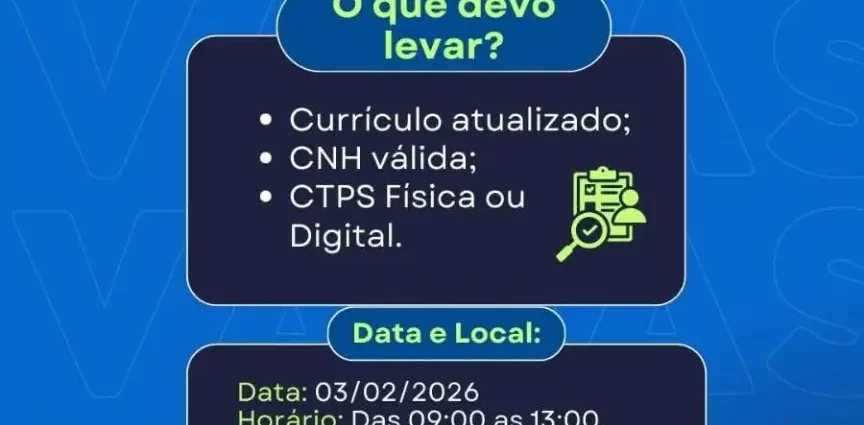 VAGA DE EMPREGO EM CASTILHO SP: MUTIRÃO DE ENTREVISTAS DIA 03/02