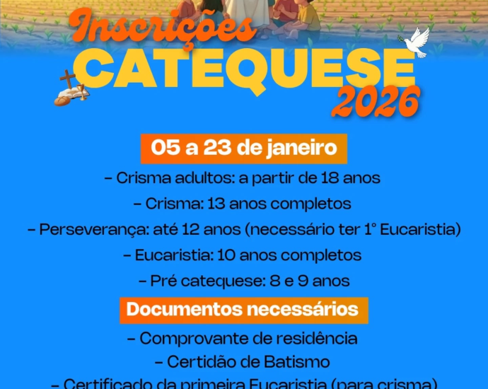 CATEQUESE PARÓQUIA SÃO JOSÉ CASTILHO SP ABRE INSCRIÇÕES 2026