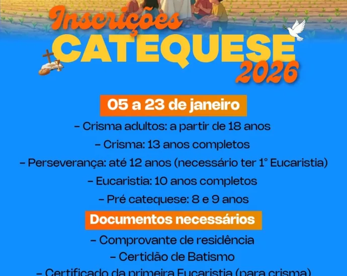 CATEQUESE PARÓQUIA SÃO JOSÉ CASTILHO SP ABRE INSCRIÇÕES 2026