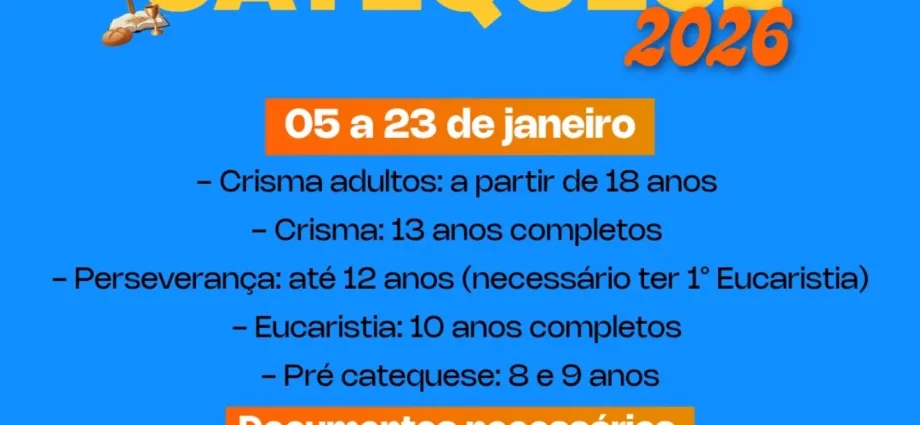 CATEQUESE PARÓQUIA SÃO JOSÉ CASTILHO SP ABRE INSCRIÇÕES 2026