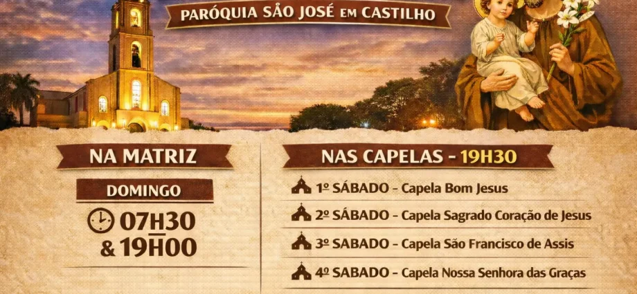 HORÁRIO DE MISSA PARÓQUIA SÃO JOSÉ: CONFIRA OS 6 HORÁRIOS EM CASTILHO