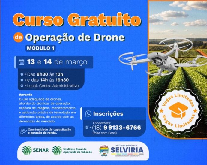 Curso Gratuito de Operação de Drones em Selvíria: Inscrições Abertas