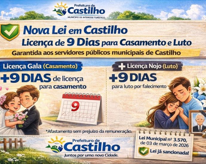 LICENÇA DE 9 DIAS PARA CASAMENTO E LUTO EM CASTILHO LICENÇA DE 9 DIAS PARA CASAMENTO E LUTO EM CASTILHO