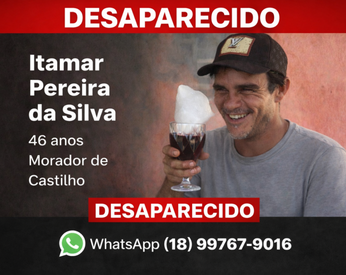 Família de Castilho (SP) busca por morador desaparecido Itamar Pereira da Silva Família de Castilho (SP) busca por morador desaparecido Itamar Pereira da Silva