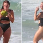 Paolla Oliveira é flagrada aproveitando dia de praia no Rio de Janeiro