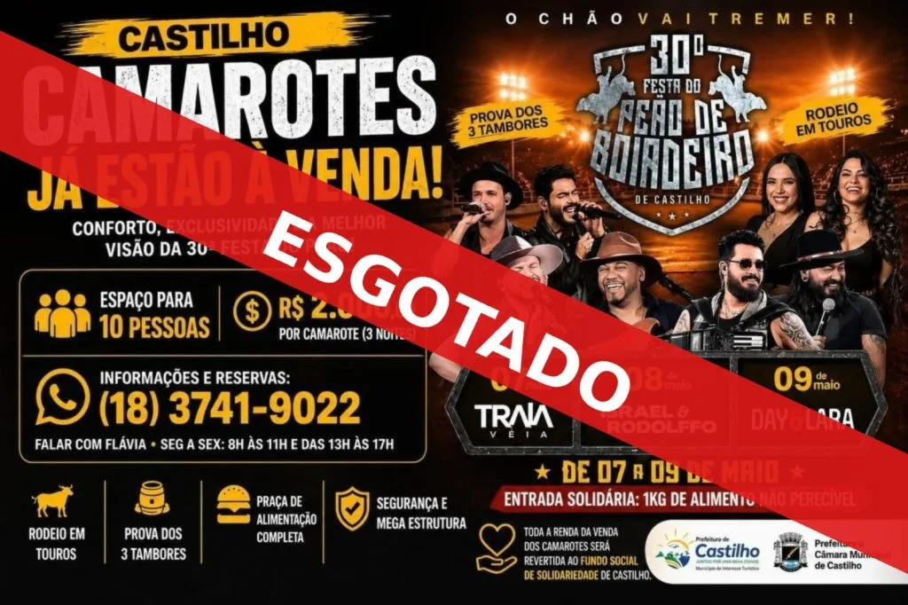 Faltam 3 dias para a Festa do Peão em Castilho 2026 e camarotes esgotados indicam alta procura camarote festa do peão em castilho 2026
