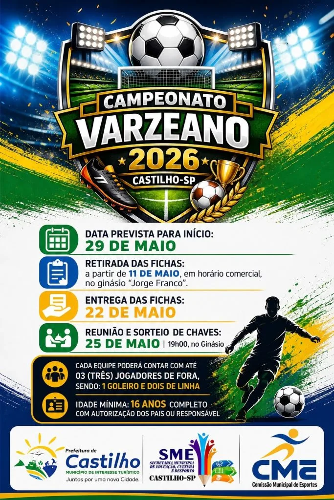 Campeonato Varzeano de Castilho 2026 abre inscrições: a várzea pulsa mais forte