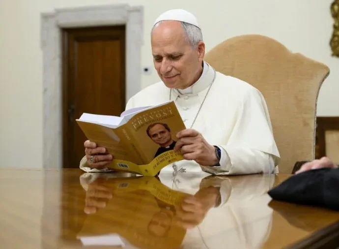 Papa Leão XIV recebe primeiro exemplar do livro ‘Livres sob a Graça’