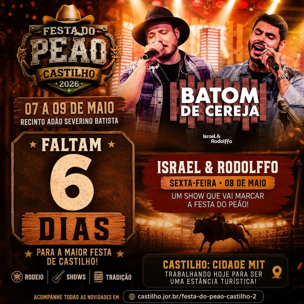 Faltam 6 dias para a Festa do Peão em Castilho 2026 e show de Israel & Rodolffo ganha destaque na programação Faltam 6 dias para a Festa do Peão em Castilho 2026 e show de Israel & Rodolffo ganha destaque na programação