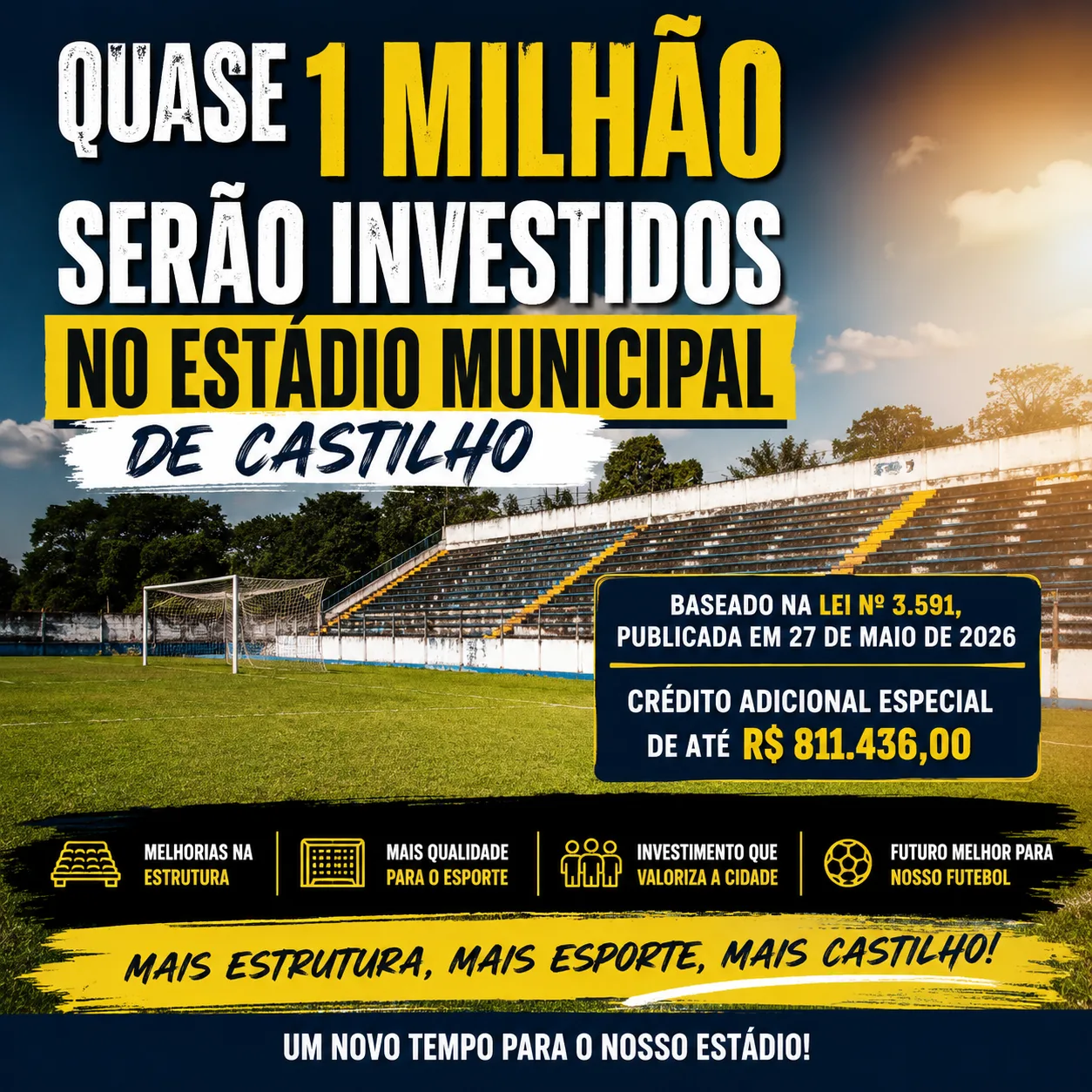 Investimento de R$ 811 mil no Estádio Municipal de Castilho