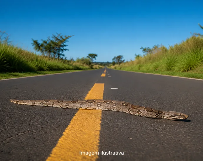 JIBOIA ATRAVESSA ESTRADA DA PRIMAVERA E CHAMA ATENÇÃO EM CASTILHO JIBOIA ATRAVESSA ESTRADA DA PRIMAVERA E CHAMA ATENÇÃO EM CASTILHO