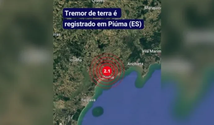 Tremor de 2.1 de magnitude é registrado em Piúma, Espírito Santo