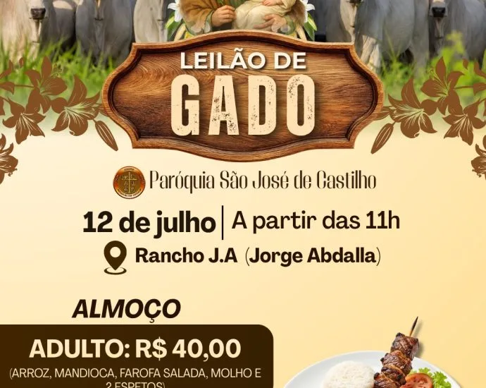 Paróquia São José de castilho promove tradicional Leilão de Gado no dia 12 de julho domingo