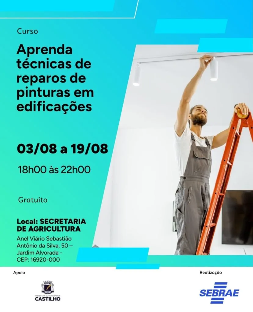 Curso Gratuito de Reparos em Pinturas em Edificações em Castilho