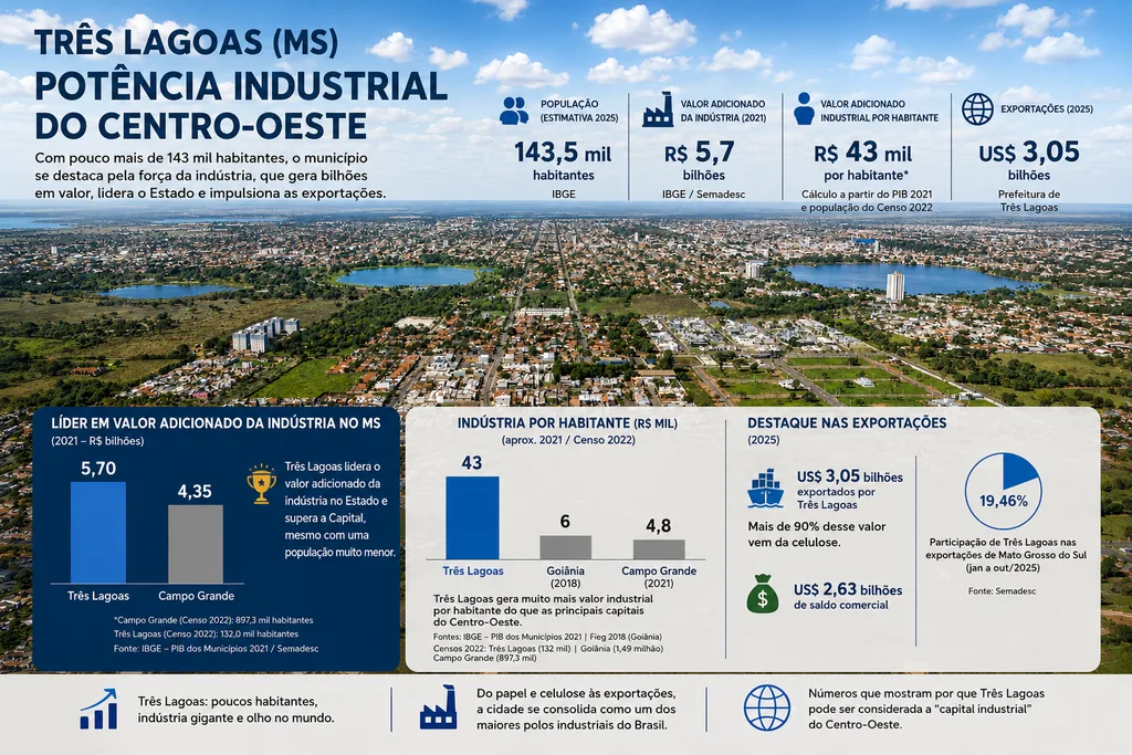 Três Lagoas pode ser a “capital industrial” do Centro-Oeste? Números ajudam a explicar