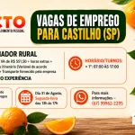 Cutrale abre 30 vagas de emprego em Castilho com entrevistas no dia 31 de agosto