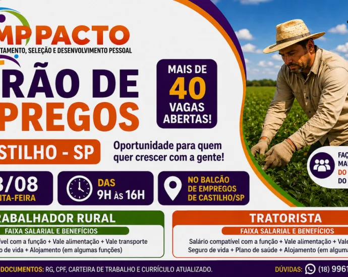 Feirão de Empregos da Cutrale em Castilho oferece mais de 40 vagas
