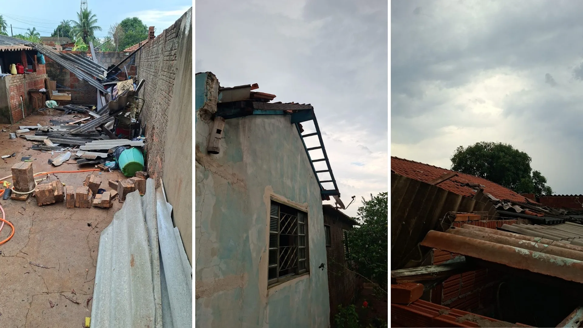 Temporal destelha casas e causa desalojamento em Palmeira d'Oeste