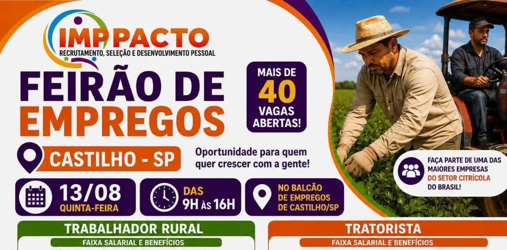 Feirão de Empregos da Cutrale em Castilho oferece mais de 40 vagas