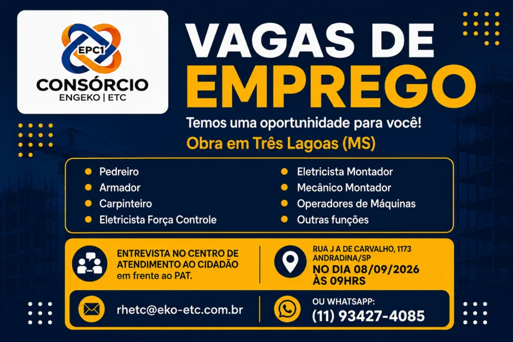 Consórcio Engeko abre seleção para vagas de trabalho em Três Lagoas