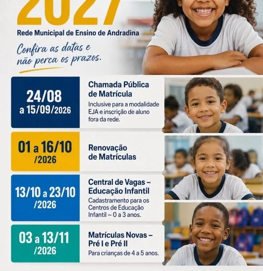 Andradina define cronograma de matrículas para 2027