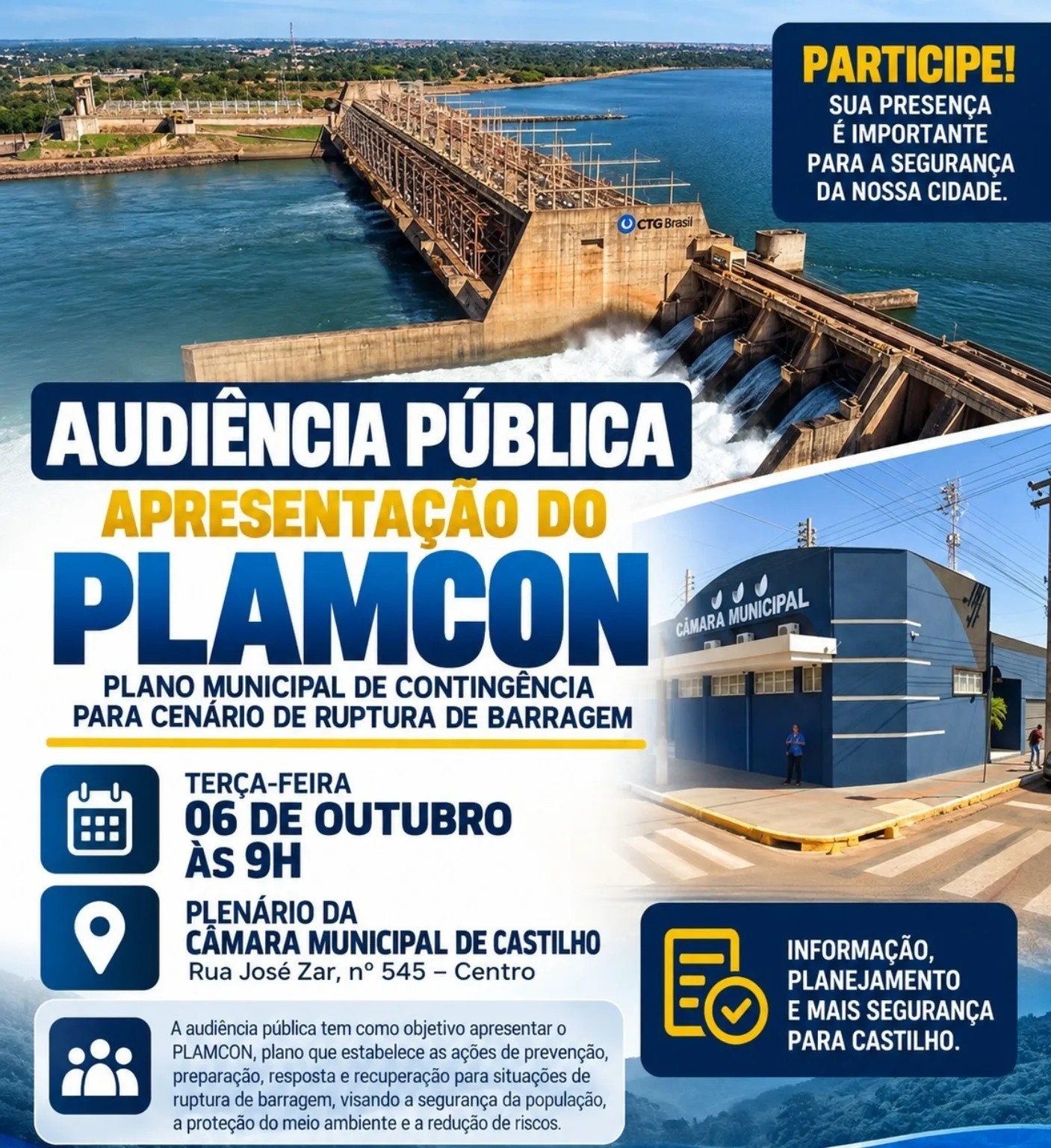 Audiência pública apresenta PLAMCON em Castilho no dia 6