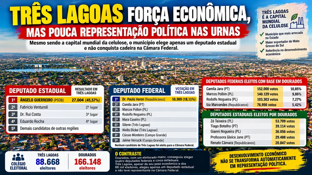 Três Lagoas tem força econômica, mas sai das urnas com apenas um deputado estadual