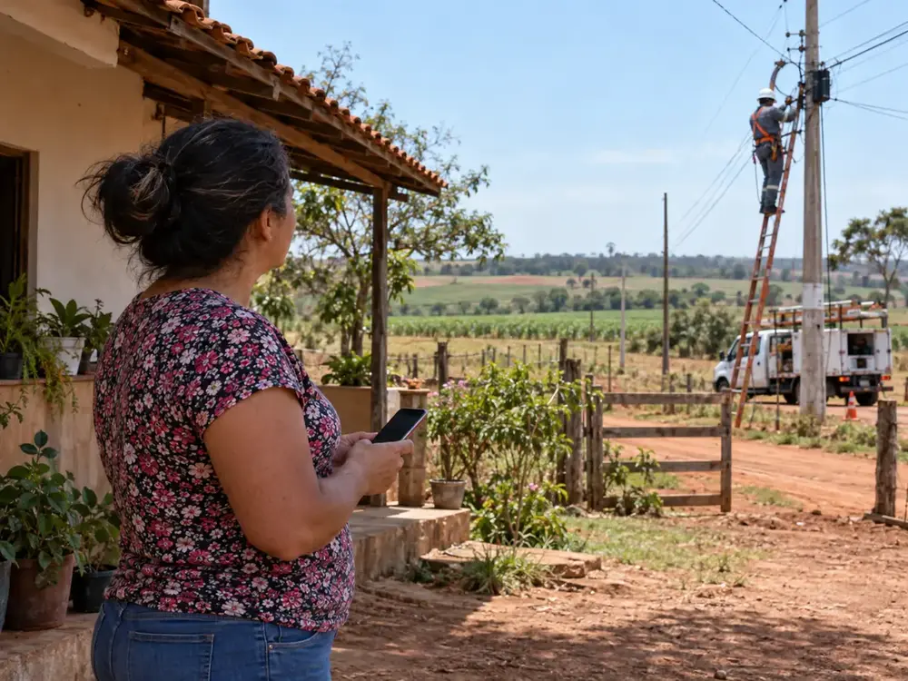 Moradora observa instalação de fibra óptica em área rural de Castilho; imagem ilustrativa