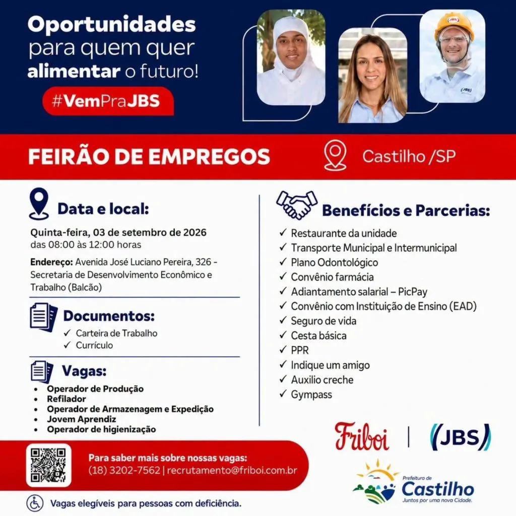 JBS Friboi oferece vagas de emprego em Castilho